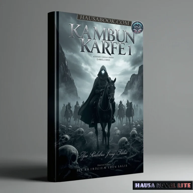 Kambun Karfee Book 1 Hausa Novels by Nafi'u Salisu Ibn Salis 10 Dark fantasy Kambun Karfee Book 1 Hausa Novels with a mysterious rider on horseback amidst skulls and mist.