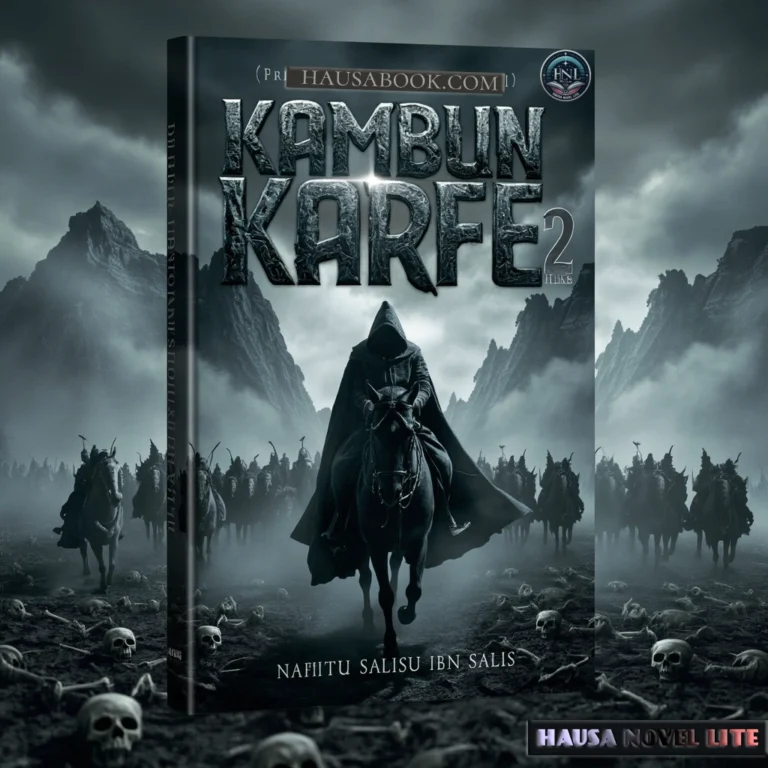 Dark horseman rider leading an army of warriors through a foggy mountain landscape with skulls on the ground. Kambun Karfee Book 2 Hausa Novels