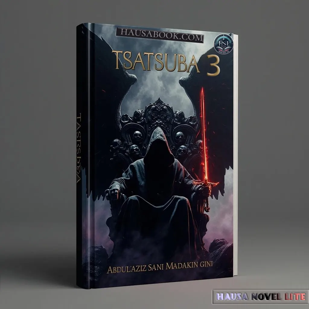 Tsatsuba Book 3 Hausa Novels, Haussa Novel Lite promotes Hausa literature 3D book cover, engaging design for Hausa novel enthusiasts.