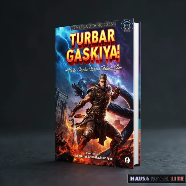 Vibrant cover of Turbar Gaskiya Book 1 Hausa Novels lite with fantasy warrior and mystical serpent.