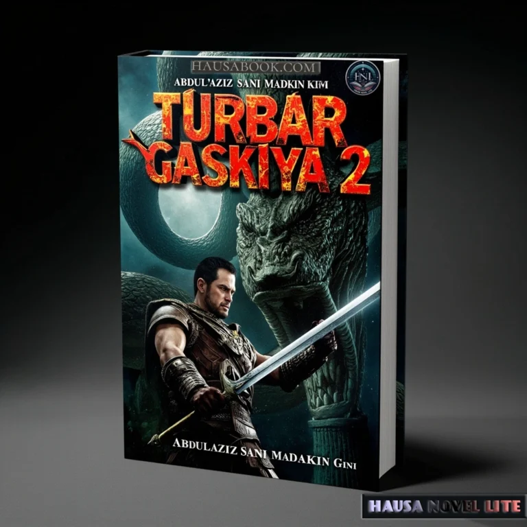 Mystery Hausa novel cover featuring a warrior and dragon, for Turbar Gaskiya Book 2 Hausa Novels.