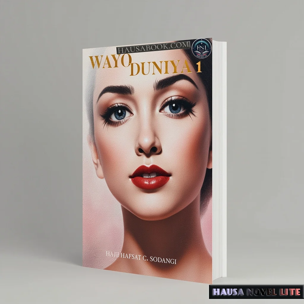 Wayyo Duniya Book 1 Hausa Novels, Beautiful woman's face on Hausa Novel Lite book cover, vibrant makeup, modern design.