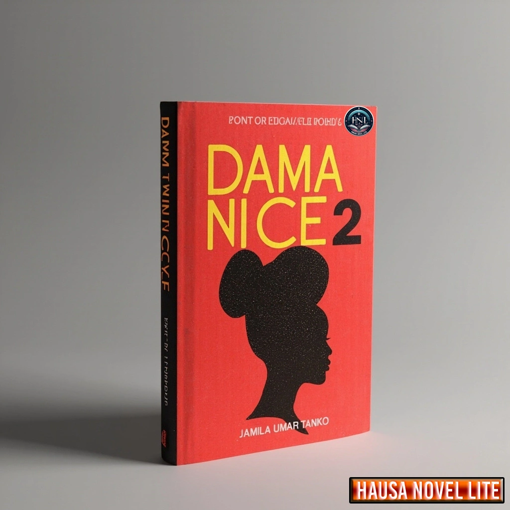 Dama Nice 2 Hausa novel book by Jamila Umar Tanko, featuring a silhouette of a woman with a bun hair.