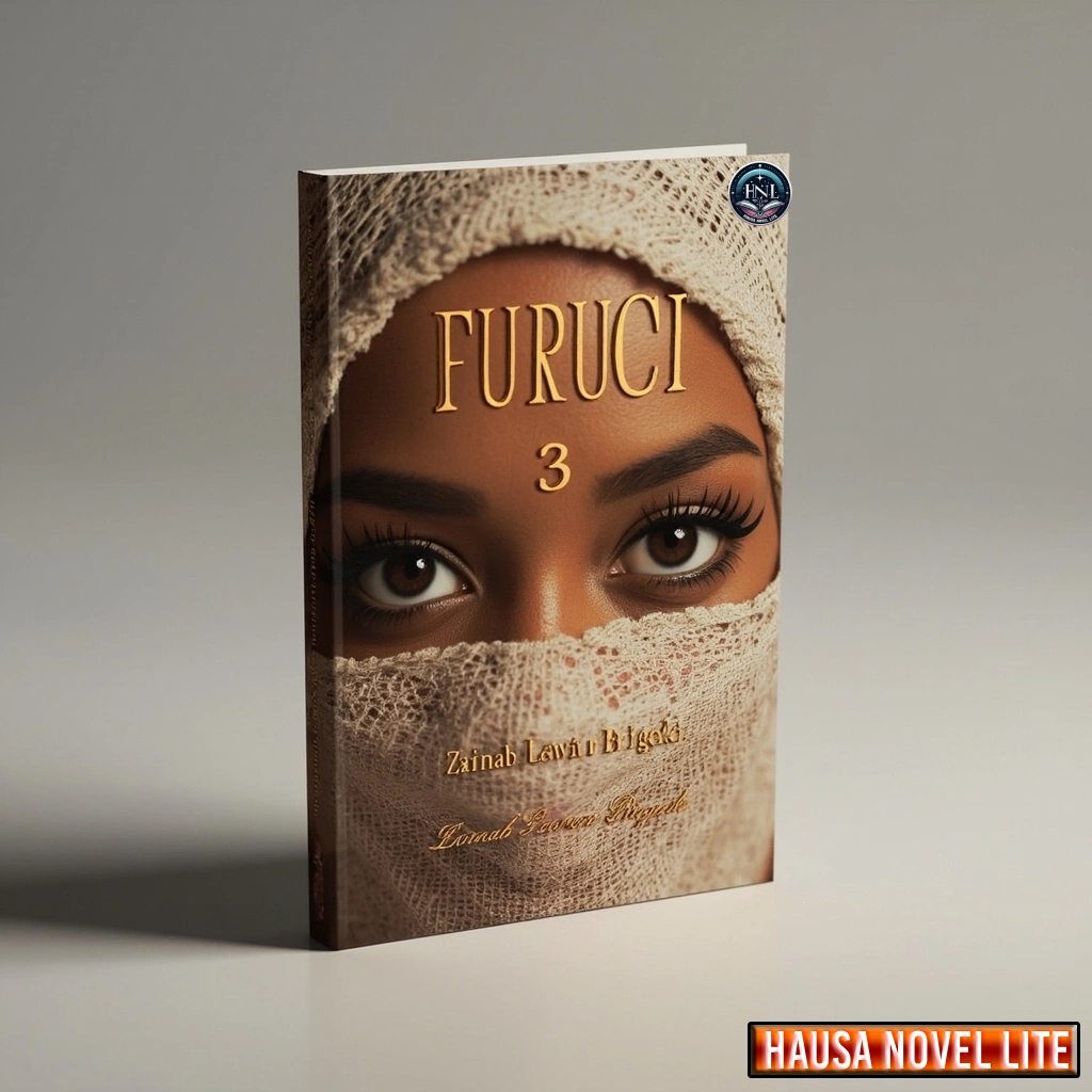 Hausa Novels book cover featuring a woman's eyes and traditional head covering, titled "Fu.