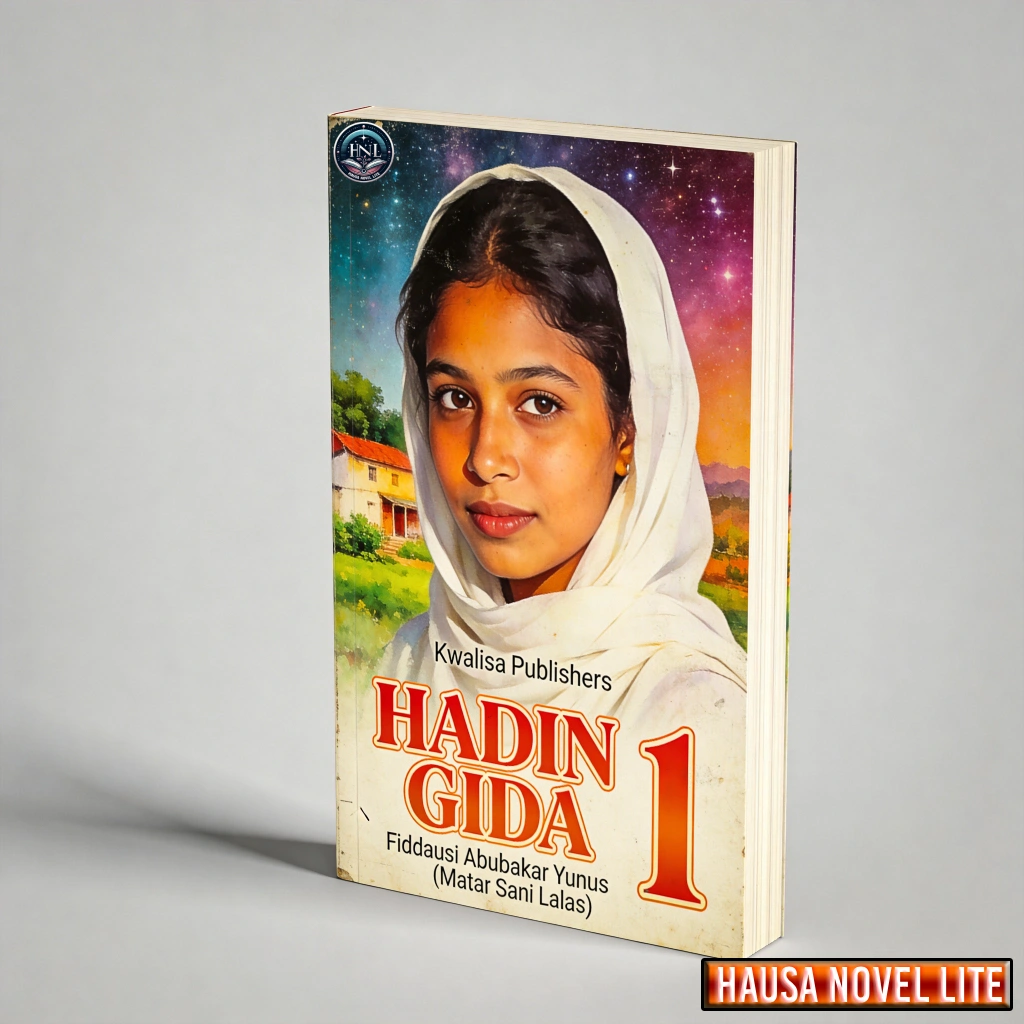 Hausa Novels book cover featuring a young girl in a white headscarf, titled "Hadin Gida 1" by Fidaus.
