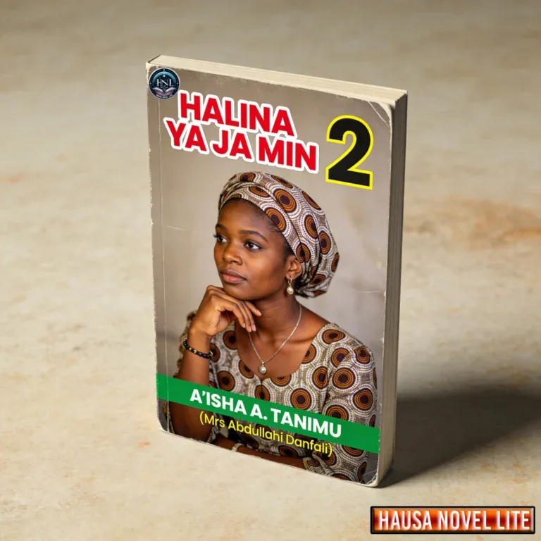Hausa Novels - Halina Ya Ja Min 2 book cover featuring A'isha A. Tanimu, a Hausa author, in traditio.