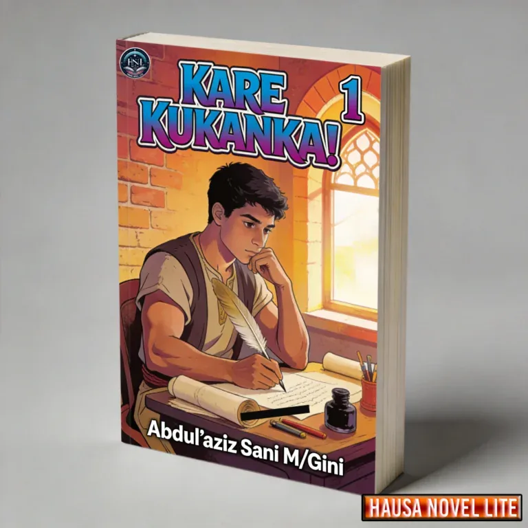 Hausa Novels Kare Kukanka 1 book cover featuring a young boy studying at a desk.