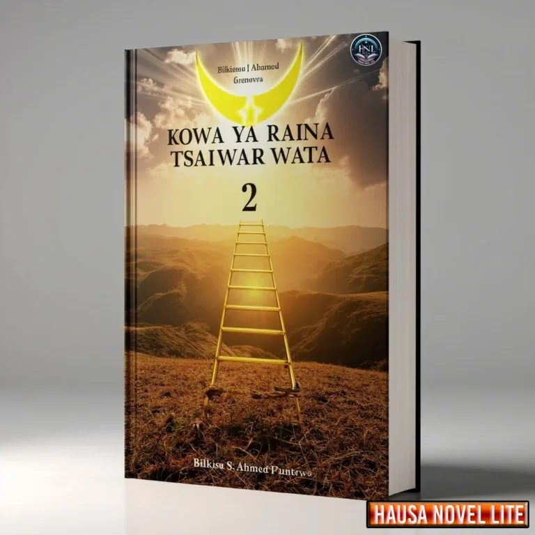 Climbing ladder towards the moon on a scenic landscape, representing hope in Hausa Novels and litera.