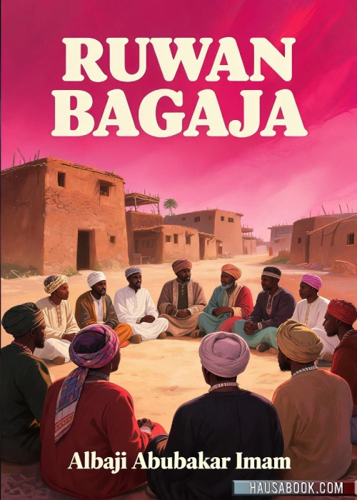 Hausa men sitting in a circle discussing in a village setting.