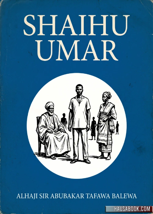 Hausa novel cover featuring traditional figures and modern characters.