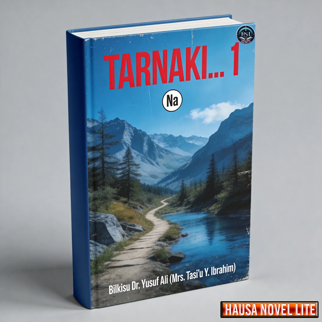Hausa Novels - TARNALI... 1 book cover featuring a mountain landscape with a river and a trail.