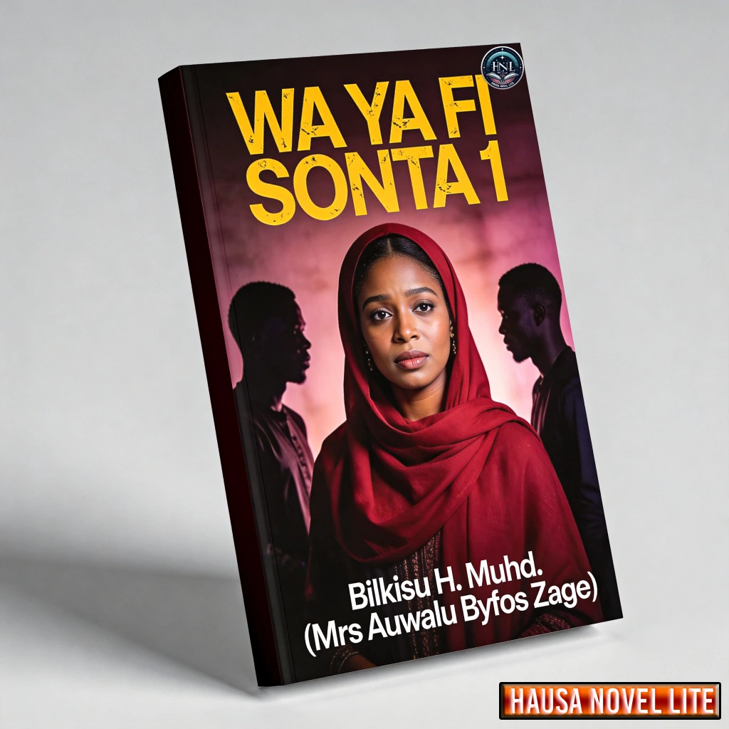 A LT tag: Hausa novel "Wayafi Sonta 1" by Bilkisu H. Muhd. featuring a woman in a red hijab, with si.