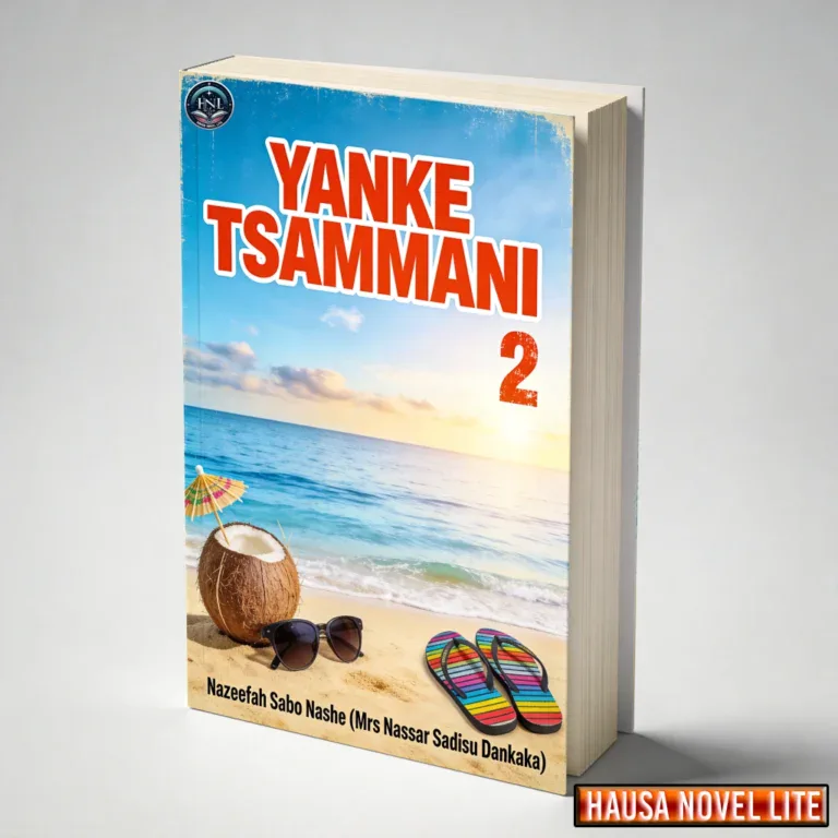 Yanke Tsammani 2 Hausa Novel book cover with beach scene, sunglasses, and coconut, reflecting Hausa.
