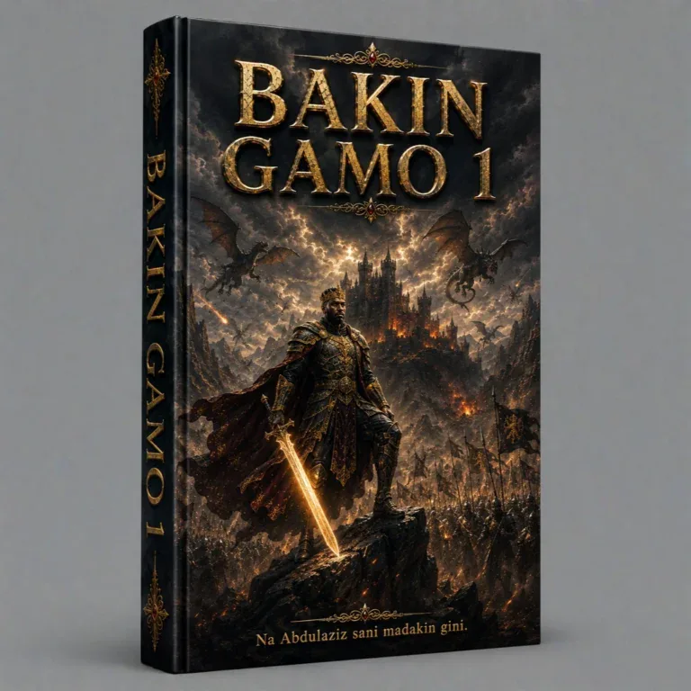 Bakin Gamo 1 Hausa Book cover with warrior and dark fantasy scene.