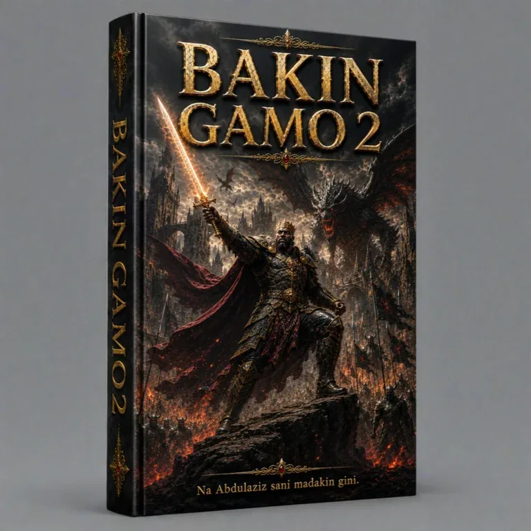 Bakin Gamo 2 Hausa Novel book cover with warrior and dark background.