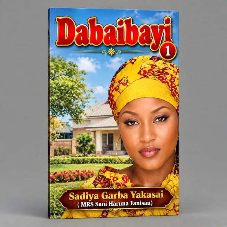 Dabaibayi 1 Hausa novel cover featuring a woman in traditional attire with a house background.