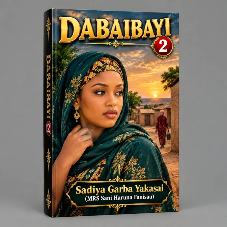 Dabaibayi 2 Hausa Novel cover featuring a woman in traditional attire with sunset background.