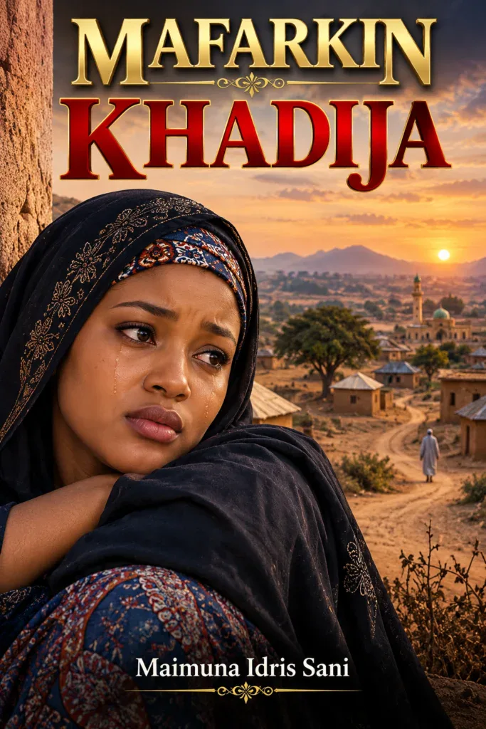 Mafarkin Khadija Hausa Novel book cover with woman in traditional attire.